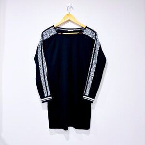 ESQUALO | Black‎ Fitted Dress Cheetah Print Sleeves Bodycon | Medium